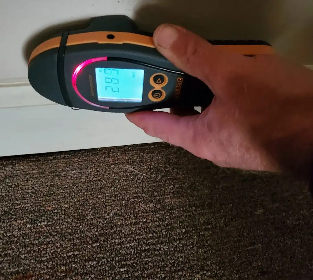 Moisture detection at baseboard during Storm Damage Restoration in Northridge